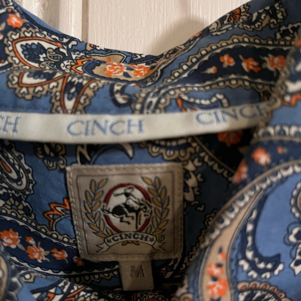 Cinch Blue Paisley Shirt with Orange Highlights